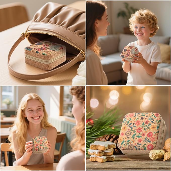 2 Pack Travel Jewelry Case – Small Retro Print Jewelry Organizer Box, Portable PU Leather Mini Storage for Rings, Earrings, Necklaces, Bracelets – Gift for Women & Girls