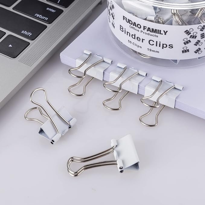 Small White Mini Binder Clips, 3/4 Inch (19mm), 50 Pack
