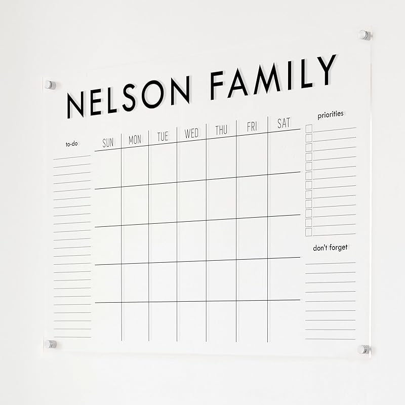 Personalized Clear Acrylic Calendar for Wall, Calendar Whiteboard for Wall, Dry Erase Wall Calendar, Wall Calendar Organizer System for Home (Block, Black, 38"W x 26"H)