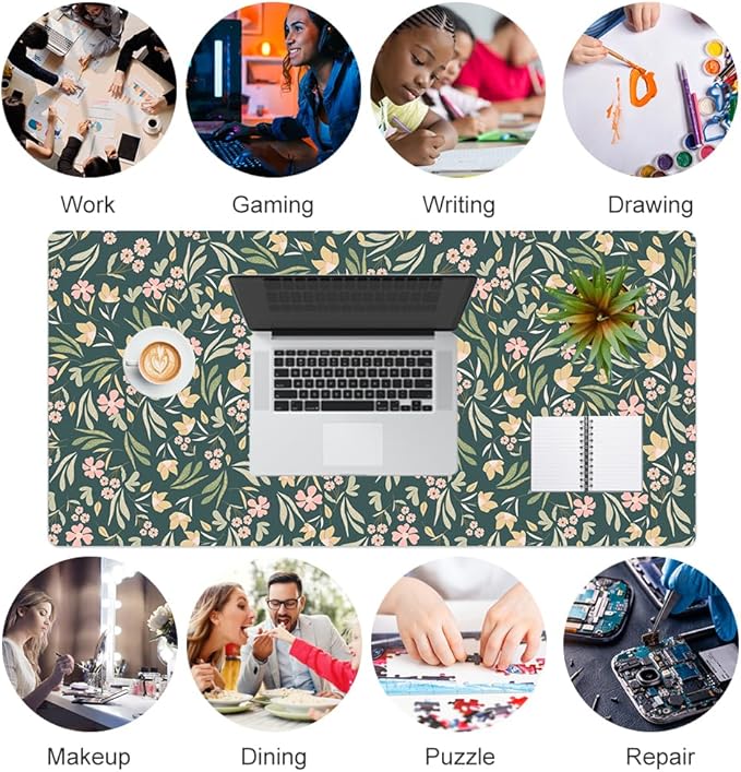 Colorful Star Large Mouse Pad, PU Leather Waterproof Desk Mat, Computer Gaming Mouse Pad, XXL Extended Mousepad Non Slip Desk Pad for School Office Home 31.5" x 15.7" - Ditsy Floral Print