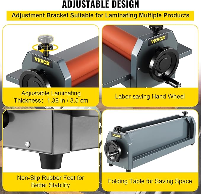 VEVOR 29.5 Inch Cold Laminator Machine 10mm Manual Vinyl Photo Film Cold laminator Hand Crank Pressure Cold Roll laminator(29.5 Inch)