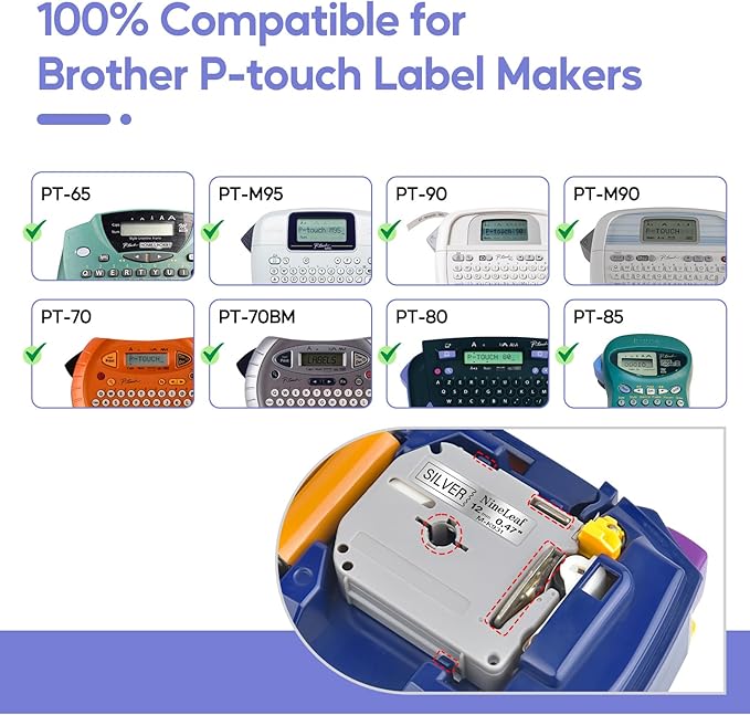 NineLeaf 4 Pack Compatible for Brother Ptouch M Tape M-931S MK931 M-K931 M931 M-931 M-K931S Tape 12mm 0.47 Silver Label Tape for PT-70BM PT-M95 PT-90 PT-70 PT-85 Label Maker Refills