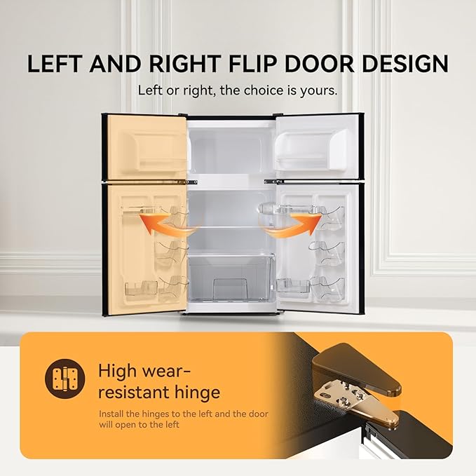 Frestec Mini Fridge with Freezer 3.2 Cu.Ft. 2 Door Refrigerator and Freezer Small Fridge for Bedroom Home Office Dorm, Small Drink Chiller, 37 dB Low Noise, Black