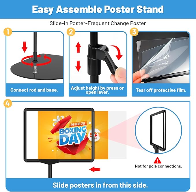 Sign Holder Stand 8.5 x 11, Adjustable Poster Stand for Table Top & Floor, Metal Signage Display Stands, Floor Standing Sign Holder for Advertisement, Tradeshow, Store, Business, 2 Pack