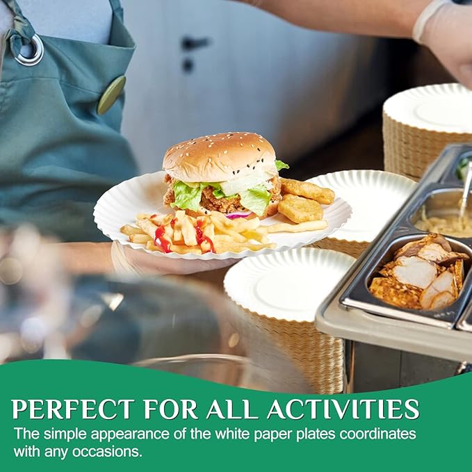 JOLLY PARTY 8.5 inch Paper Plates Uncoated,600 Count Everyday Disposable Plates, Light Weight Paper Plates White, Round Dinner Plates, Large Plate Lunch, for Home and Office