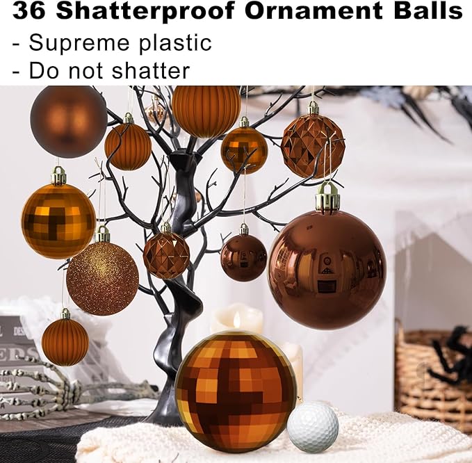 Bronze Christmas Ornaments - Christmas Tree Decorations Shatterproof Hanging Balls for Birthday Wedding Holiday Decor Set of 36pcs, Multi-Sizes(1.6",2.5",3.2")