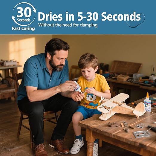 Super Glue for Woodwork with Anti Clog Cap. 6 x 1 fl oz,CA Glue - Clear Adhesive Cyanoacrylate Glue for Furniture, Garden, Crafts, DIY, Metal to Wood, Quick Dry