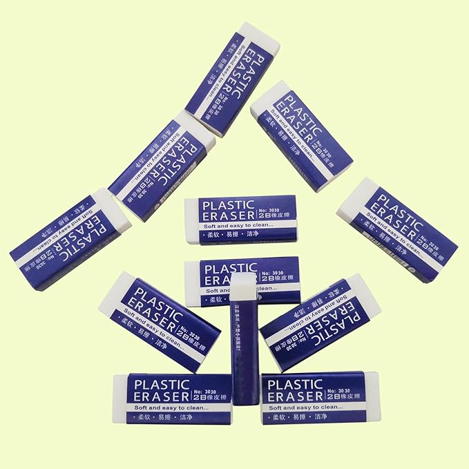 Dreamm White Rectangular Rubber Pencil Erasers 12 Pack for Kids, Students, Office