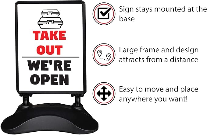 Outdoor Message Board Sidewalk Sign Open Drive Thru Take Out Sign Double Sided Restaurant Business Swinging Sign (TAKE Out)