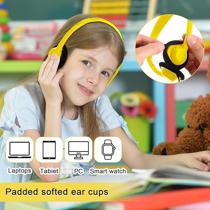 Yunsailing 30 Pack Class Set Headphones for Students Bulk School Headsets Earphones with 3.5mm Jack Classroom Must Haves Teacher Supplies for Adults Laptop Computer(Light Yellow)