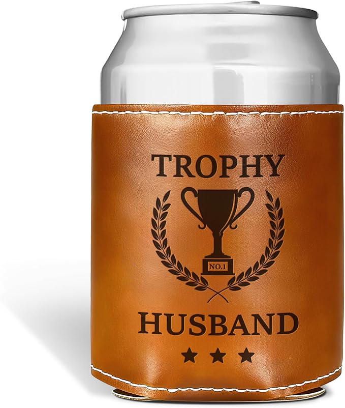 Funny Gifts for Husband Men,Christmas Gifts for Dad from Daughter,White Elephant Gifts for Adults,Mens Birthday Gag Cool Retirement Gifts for Him,Leather Can Cooler Sleeve Holder for Soda
