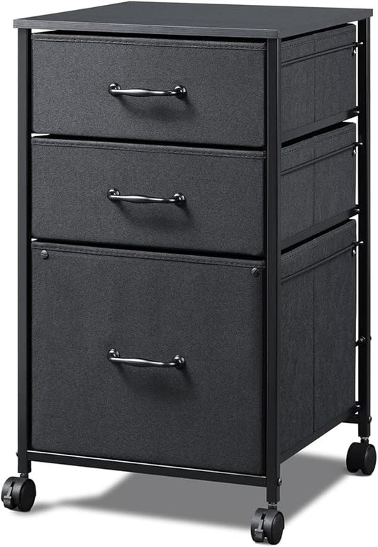 DEVAISE Mobile File Cabinet, Rolling Printer Stand with 3 Drawers, Fabric Vertical Filing Cabinet fits A4 or Letter Size for Home Office, Black