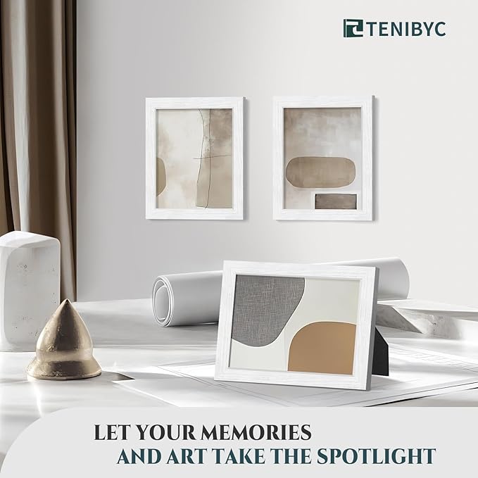 8x10 Picture Frame White - 4 Pack, Wooden Textured & HD Tempered Glass, Table or Wall Display, 8 x 10 Photo Frame - Holiday Decoration