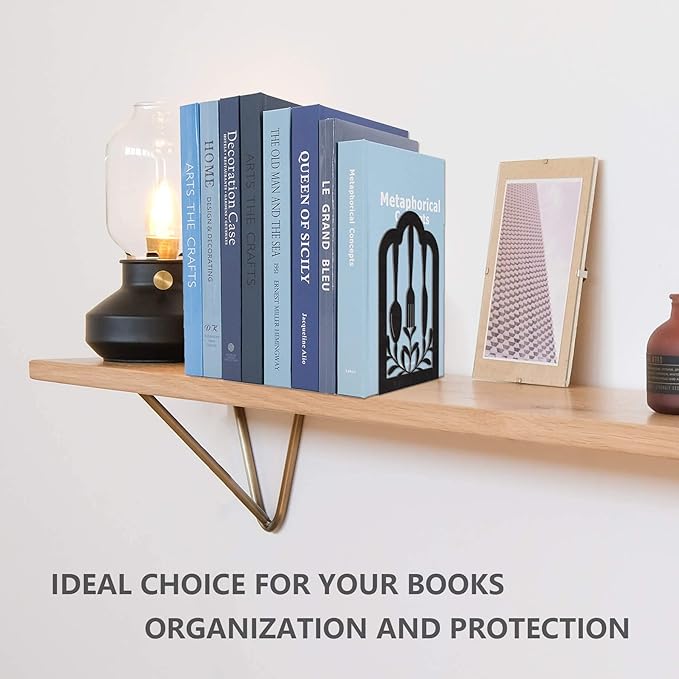 Book Ends,Metal Bookend,Bookend Decorative Heavy Book Ends for Shelves, Home Decorative Bookends for Heavy Books,Non-Skid Black Book Holder for Kitchen Housewarming Cooking Lover Gifts