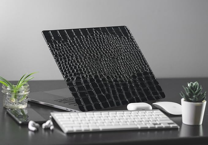 KEROM Compatible with MacBook Pro 14 Inch Case 2025-2021 M5 M4 M3 M2 M1 Chip A3434 A3112 A3185 A3401 A2918 A2992 A2779 A2442, Textured Aligator Skin PU Leather Hardshell & Keyboard Cover, Shiny Black
