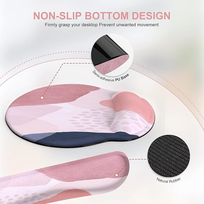 iCasso Desk Mat, Gaming Mouse Pad Wrist Support Set, XXL Large Mousepad + Keyboard Wrist Rest+Mouse Wrist Rest+Coastert with Ergonomic Design for Home Office Computer (C-Four-Pink-Block)