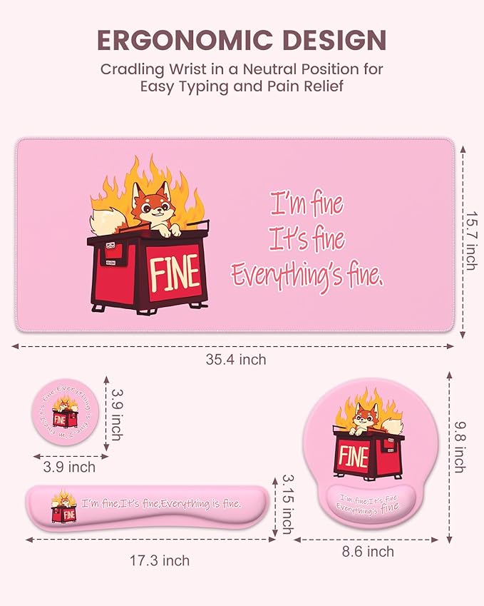 HAOCOO Ergonomic Mouse Pad with Wrist Support, 4-in-1 Cute Desk Mat with Non-Slip Base, Pink Laptop Pad, Keyboard Wrist Rest, Cute Coaster, Easy Typing Pain Relief Mousepad for Office, Home, School