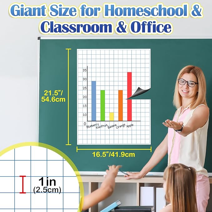 Aizweb Giant Magnetic Graph Paper,Dry Erase Grid Paper Graphing Paper for Classroom Whiteboard Accessories,Chart Paper Teacher Must Have Homeschool Teaching Supplies,Teacher Essential,21.5" x 16.5"