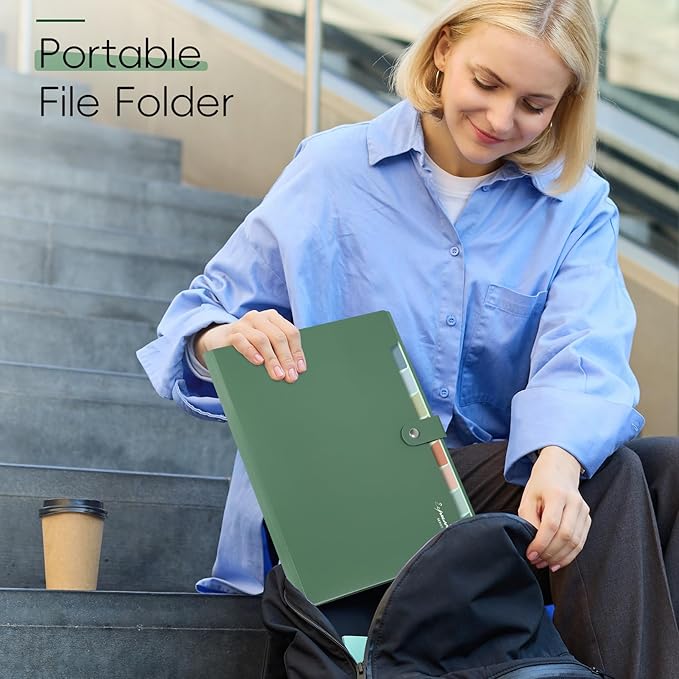 Sooez Elegant Accordion File Organizer with Labels, 8 Pocket Expanding File Folder, Portable Folders for Documents, Cute Paper Organizer for School Office Supplies, Letter Size, Pink