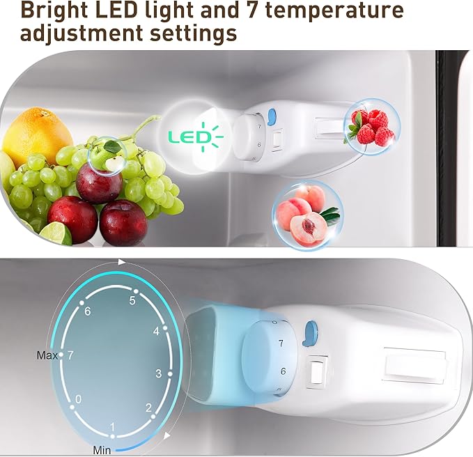 Mini Fridge with Freezer, 3.3 Cu. Ft. Double-Door Small Refrigerator with Adjustable 7-Level Thermostat & Separate Freezer, Dorm Fridge Compact for Kichen, RV, Office, Apartment, Silver