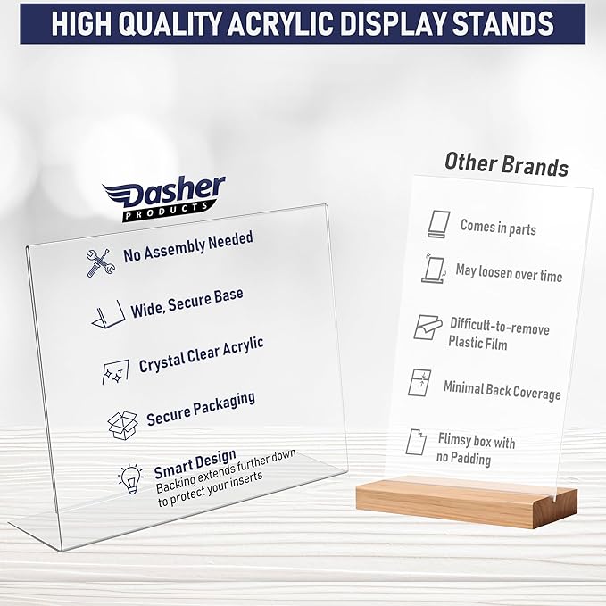 Slant Back Acrylic Sign Holder 11 x 8.5 Inches, 6-Pack Landscape Ad Frame, Flyer Display Stand. Menu and Table Sign Holder for Home, Office, Store, or Restaurant. Acrylic Stands for Paper and Signage