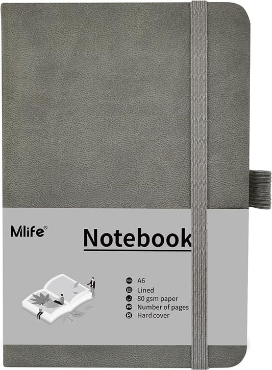 A6 Small Journal Notebook, Lined Pocket Notebook with Pen Holder, Mini Notebook Hardcover, 192 Pages, 3.9 inches * 5.5 inches Jurnal for Women and Man (Grey)