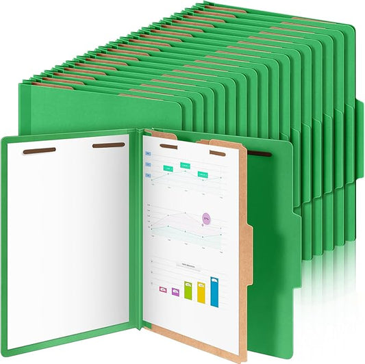 Skyygemm 60 Pcs Classification Folders Letter Size, 1 Divider Pressboard File Folder with Fasteners, Expanding File Organizer Bulk for Teachers, Clergy, Office, Church, Christmas Donations (Green)
