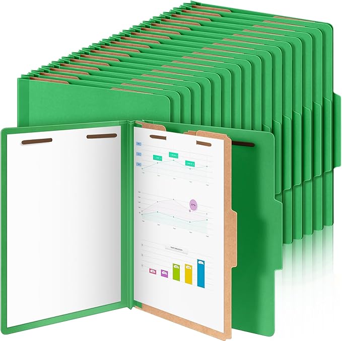 Skyygemm 72 Pcs Classification Folders Letter Size, 1 Divider Pressboard File Folder with Fasteners, Expanding File Organizer Bulk for Teachers, Clergy, Office, Church, Christmas Donations (Green)