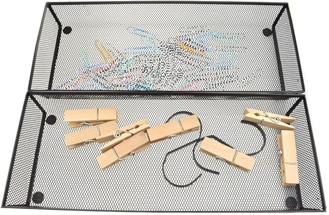 HAHIYO Stackable Mesh Tray Cup 15 x 6 x 2 inches Sturdy Container for Desk Drawer Organizer Collection for Home Office School kitchen Soft Foam Feet No Sharp Edges 1 Pack Black