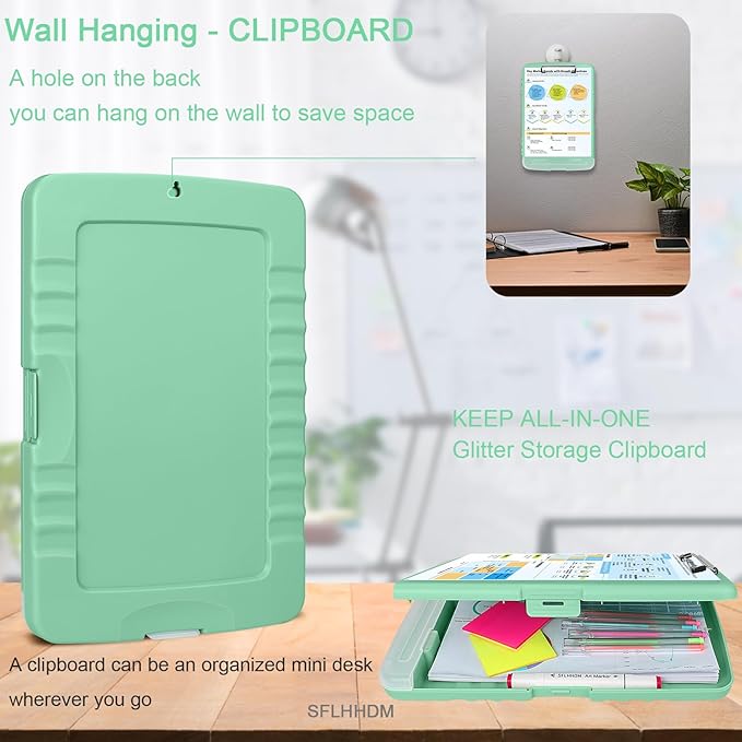 Clipboard with Storage,Storage Clipboard with Pen Holder, A4 Binder Clip Boards 8.5x11 with Low Profile Clip,Side Opening Nursing Clipboards, Clipboards Folder for Office Supplies-Grassy Green