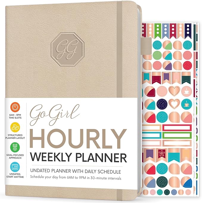 GoGirl Weekly Schedule Planner – Hourly Work & Life Planner with Time Slots – Vertical Agenda Organizer for Daily Productivity, A5 (Seashell)