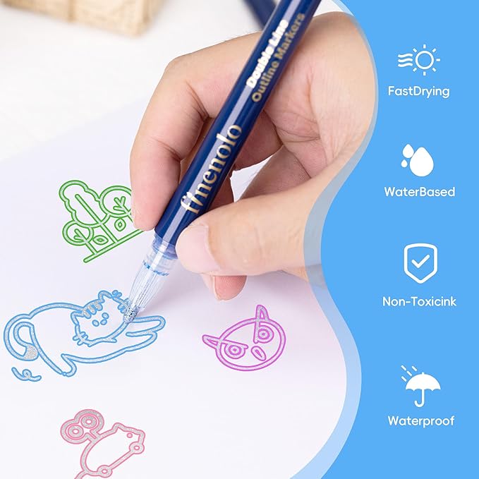 48 Colors Double Line Outline Markers, Shimmer Outline Marker Pen Set with Metallic & Glitter Effects, Self-Outline Shimmer Markers for Card Making, DIY Art, and Doodling, Perfect for Kids & Adults