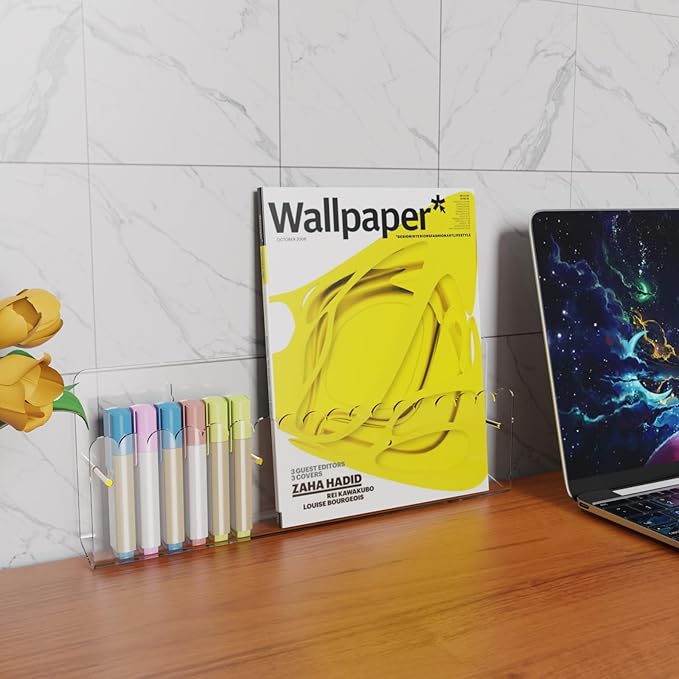 Brochure Holder Wall Mount, 2 Pack Acrylic Modular Flyer with Adjustable Magnetic Golden Bolt, Wavy Lace Pamphlet Display Stand for Organizer Trifold Flyer, Document, Leaflet, 3 Slots