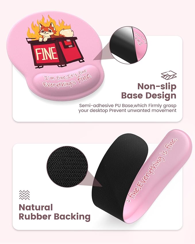 HAOCOO Ergonomic Mouse Pad with Wrist Support, 4-in-1 Cute Desk Mat with Non-Slip Base, Pink Laptop Pad, Keyboard Wrist Rest, Cute Coaster, Easy Typing Pain Relief Mousepad for Office, Home, School