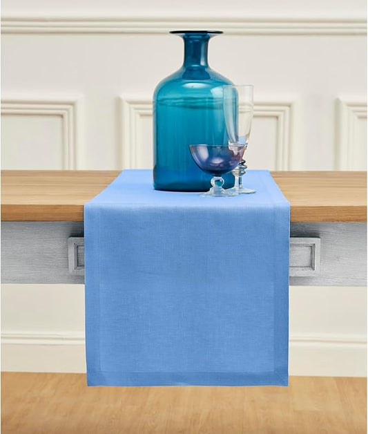 Solino Home Linen Table Runner 72 Inches Long - 100% Pure Linen Provence Blue Dining Table Runner 14 x 72 Inch - Fete - Christmas, Winter