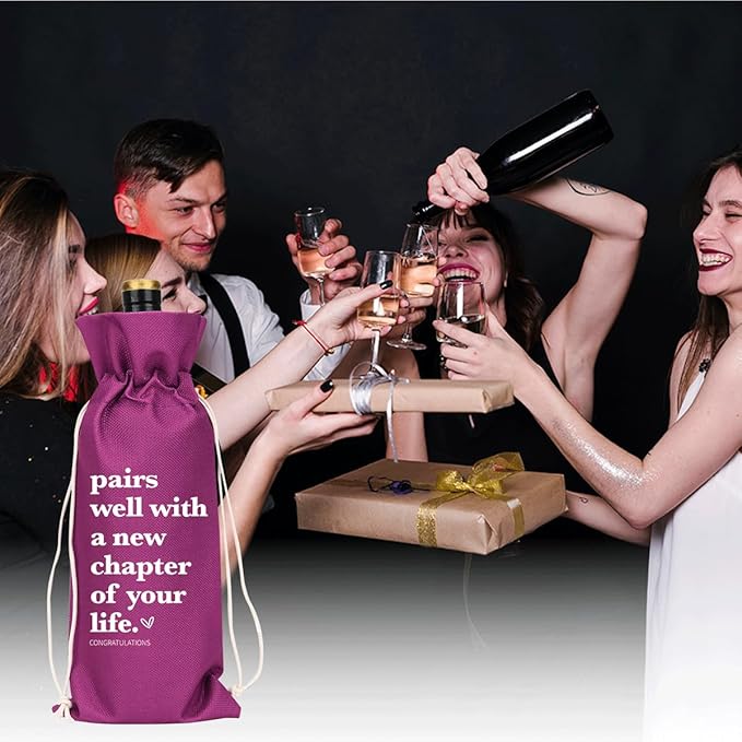 XFW Purple Funny New Chapter Wine Bag New Beginnings Gifts for Women Men Farewell Gifts for Friends Going Away Gifts for Coworkers Women Men Moving Away Gifts for Friends New Teacher Gifts