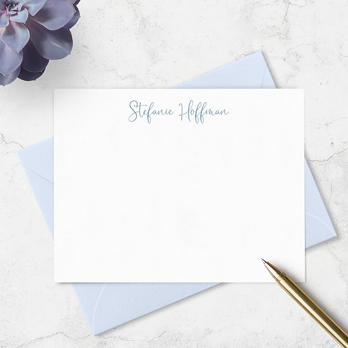 Fairmont & Grove Personalized Stationery Note Cards and Envelopes Set for Women Customized with Name in Script Font, Choose Ink & Envelope Colors Paper Co. (Font Style #5)