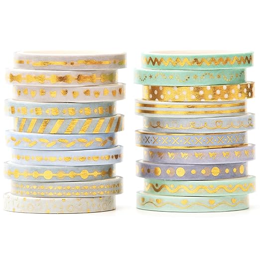 YUBX Skinny Gold Washi Tape Set Basic Foil Print Decorative Masking Tapes for Arts, DIY Crafts, Journals, Planners, Scrapbook, Wrapping (Lavender)