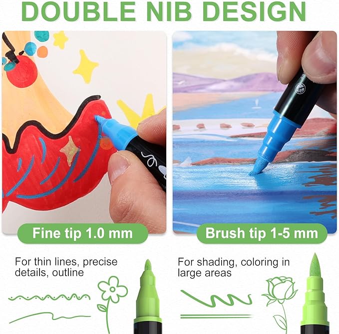 80 Colors Acrylic Paint Markers, Waterproof Dual Tip Acrylic Paint Pens with Brush and Fine Tip, Markers Set for Paper, Rock, Wood, Canvas, Glass, Ceramic and DIY Crafts Making Art Supplies