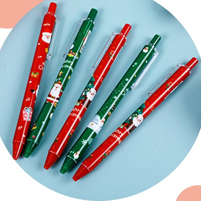 10-Pack Christmas Themed Pens Retractable Gel Pens, Festive Holiday Party Favors, Stocking Stuffers, and School Supplies for Students