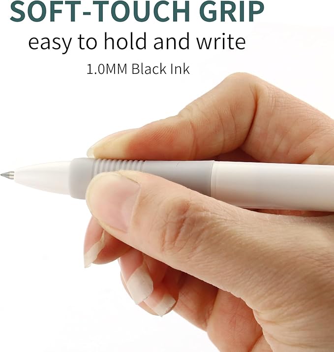 deegtran Pens Bulk, 50 Pack No Bleed White Barrel Black Ink Click Pens with Soft Grip, Wholesale Retractable Ballpoint Pens for Office School, Medium Point Smooth 1.0MM