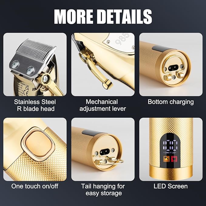 RESUXI Hair Clipper for Men T Blade Zero Gapped Nose Hair Trimmer Set,Professional Cordless Barber Clippers Hair Cutting Machine Haircut Grooming Kit,Gold
