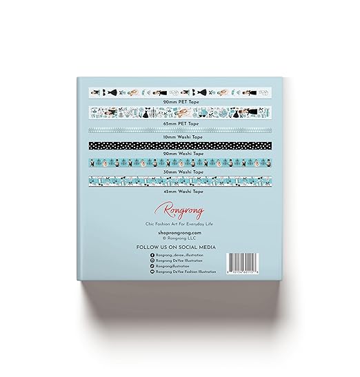 Rongrong Breakfast at Tiffany’s PET + Washi Tape Box – Luxe Fashion-Inspired Stationery Set with Foil Accents – 6 Rolls for Planners, Journals, Scrapbooking, Hobonichi & Crafts – Elegant Audrey Style