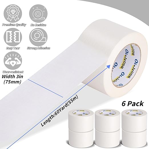 6 Rolls White Painters Tape Bulk 3 inch x 60 Yards, Total 360Yards, Painters Masking Tape No Residue Wall Painting Tape Artist Tape Trim Edge Finishing Tape for Wall Painting Decoration DIY Supplies