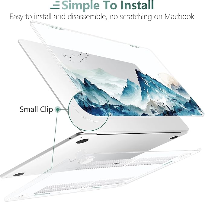 DONGKE Compatible with M4 MacBook Air 15 inch Case 2025 2024 2023 A3241 A3114 A2941 M3 M2 Liquid Retina Display Touch ID, Plastic Hard Case & Keyboard Skin & Screen Protector - Watercolor Mountain