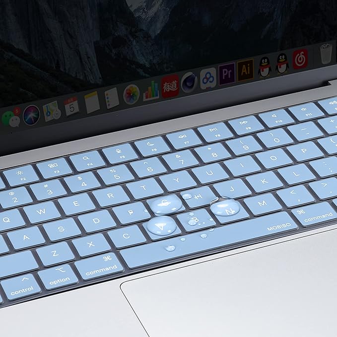 MOSISO Keyboard Cover Skin Compatible with MacBook Air 15 inch M3 A3114 M2 A2941/Air 13.6 A3113 A2681/Pro 14/16 M4 M3 M2 M1, Airy Blue