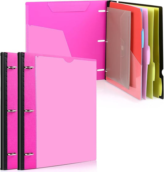 WOT I Telescoping Project Organizer 2-Pack, Refillable Binder with Dividers and Pockets, 13 Pocket Folders, 1 Inch 3 Ring Binder, Pink