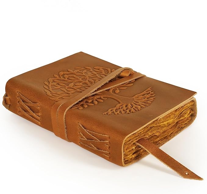LUXEORIA Tree Of Life Leather Journal for Women and Men, Handcrafted Leather Journal for Writing Womens, Sketchbook, Travel Diary with Unlined Deckle Paper, Camel Brown 6x8