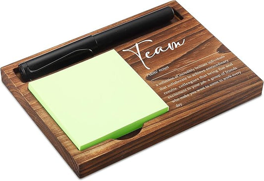 CINRLLA Wooden Sticky Note Holder & Pen Dispenser, 6.5 x 4.7 inches, Green, 1 Count