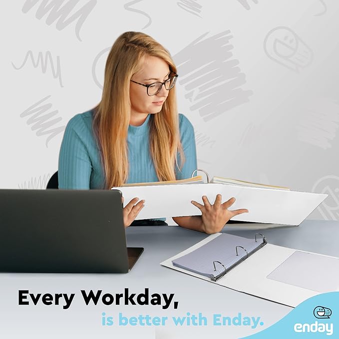 2 Inch 3 Ring Binder 2” White, Slant D-Ring 2 in Binder Clear View Cover with 2 Inside Pockets, Heavy Duty Colored School Supplies Office and Home Binders – by Enday